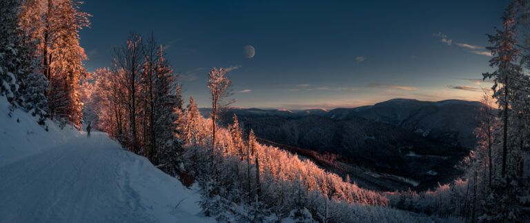 Winter landscape at sunset
